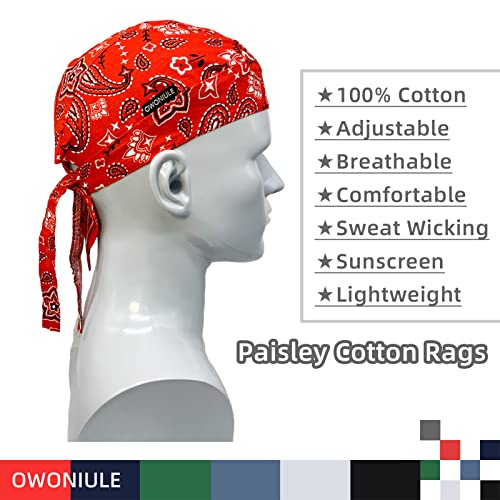 Owoniule Cotton Doo Rag Pirate Hat Paisley Skull Caps Sweat Wicking Head Wraps Breathable Helmet Liner Beanie Dew Rags Summer Hat for Men and Women (Paisley) - Image 2