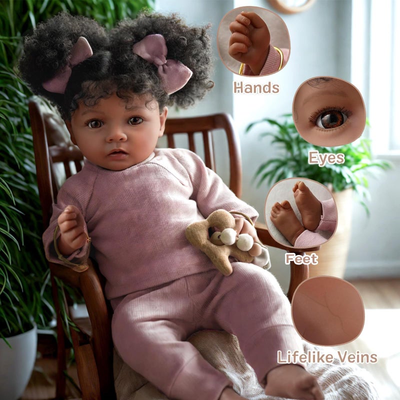 BABESIDE Lifelike Reborn Baby Dolls Daisy Black Girl- 20 Inch Soft Body Realistic-Newborn Baby Dolls Handmade Real Life Baby Dolls with Clothes and Toy Gift for Kids Age - Image 3