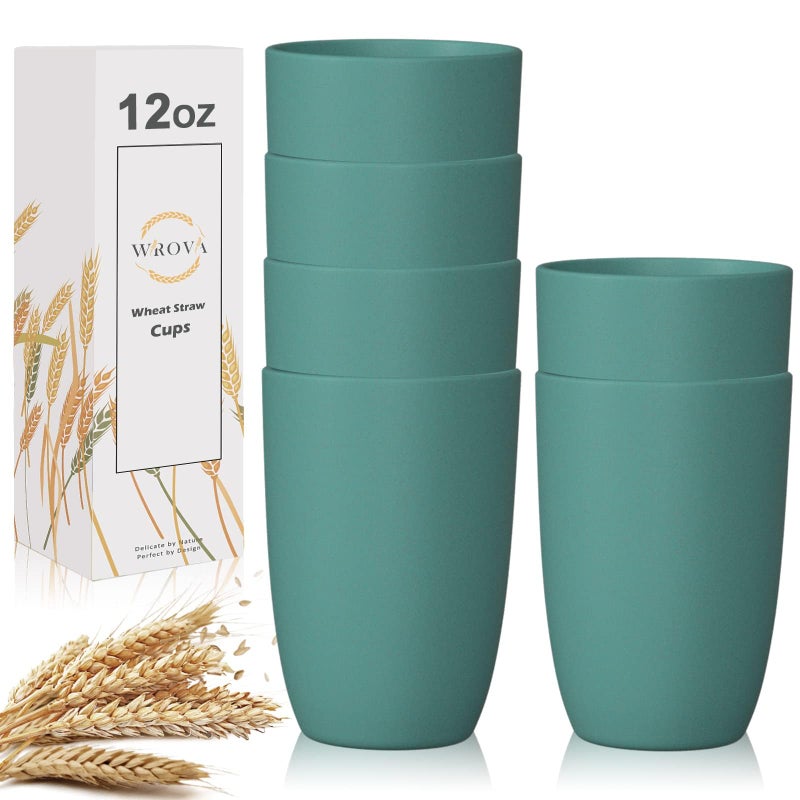 Wheat Straw Cups 6 PCS Good Alternative to Plastic Reusable Cups 12 oz Unbreakable Drinking Cup Reusable Dishwasher Safe Water Plastic Glasses Green