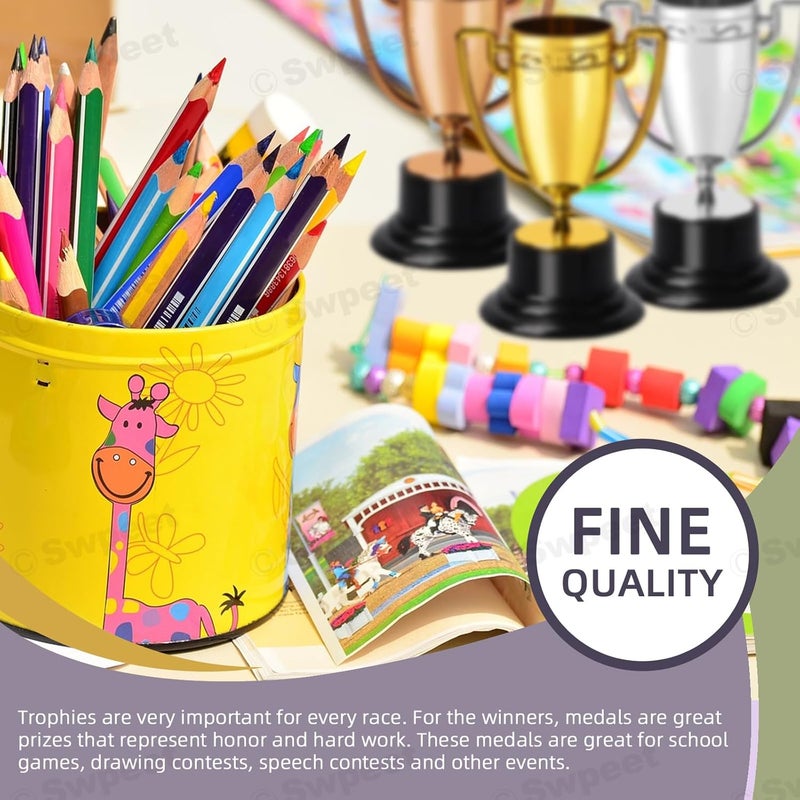 Swpeet Gold Silver Bronze 12Pcs 1.8×3.2 Inches Trophy Cup and 12Pcs 1.48×15.7 Inches Award Medals with Neck Ribbon, Ideal for Team Award Ceremonies Championship Games Sports Competitions - Image 5