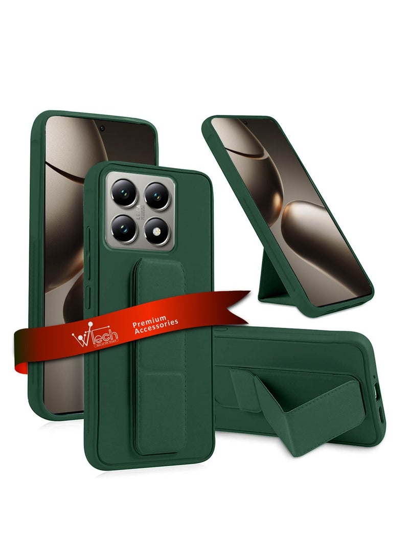 Wtech Xiaomi 14T Pro 5G 2024 Hand Grip Foldable Magnetic Kickstand Wrist Strap Finger Grip with Built-in Iron Case Cover - Dark Green - Image 1