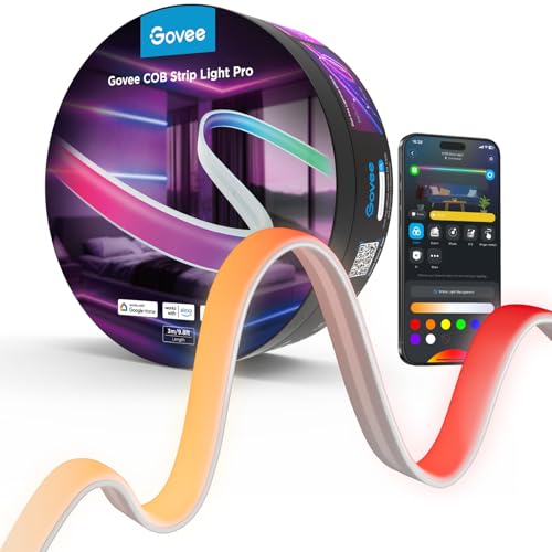 Govee COB LED Strip Light Pro, LED Lights for Bedroom Compatible with Alexa, Google Assistant and Matter, RGBICW Light with Warm White, Smart Strip Light, LED Lights for Bedroom, Color Changing, 9.8ft - Image 1