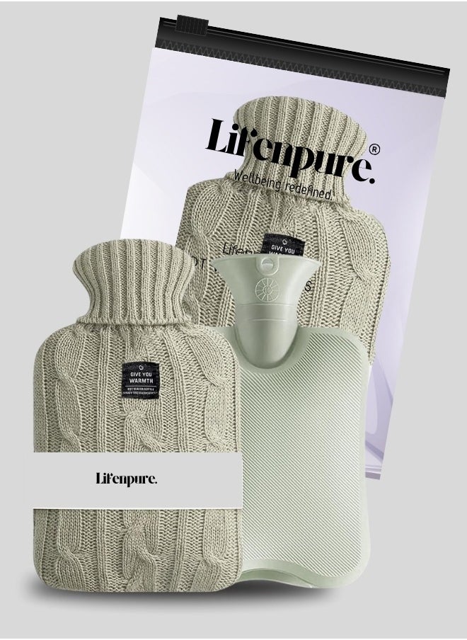 Lifenpure Lifenpure™ Hot Water Bottle with Knitted Cover 2 Liter, Classic Rubber Hot Water Bag for Cramps, Neck, Shoulders Pain Relief, Hot Cold Pack for Hot and Cold Therapy and Feet Warmer  - Image 1