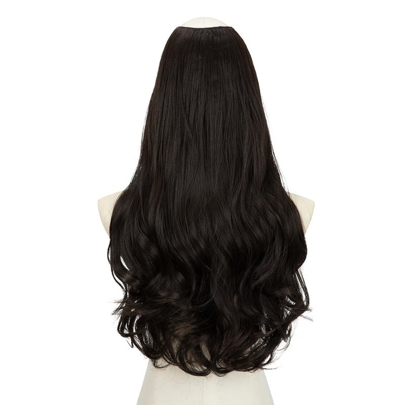 SARLA Clip in U Part Hair Extensions Synthetic Long Wavy Curly Thick Full Head Hairpiece for Women Black Brown 24 Inch - Image 2