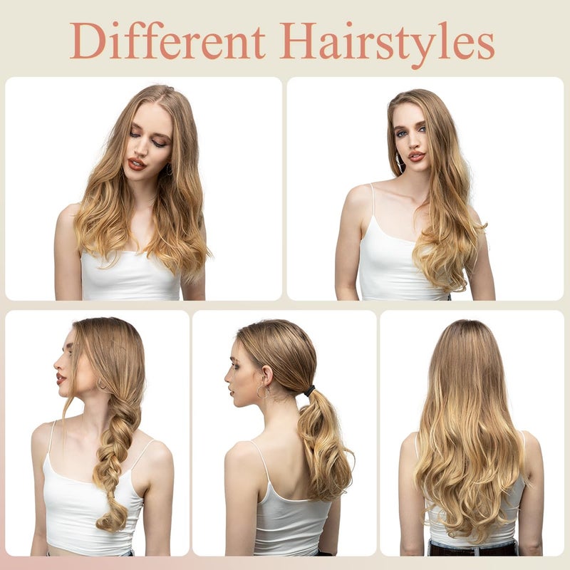 SARLA Clip in U Part Hair Extensions Synthetic Long Wavy Curly Thick Full Head Hairpiece for Women Black Brown 24 Inch - Image 5