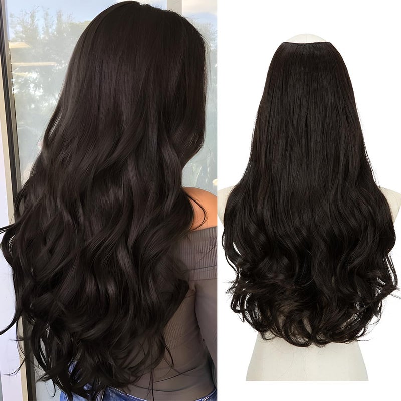 SARLA Clip in U Part Hair Extensions Synthetic Long Wavy Curly Thick Full Head Hairpiece for Women Black Brown 24 Inch - Image 1