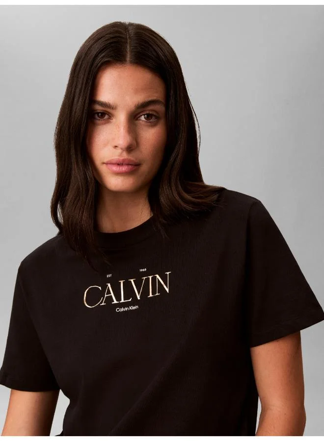 Calvin Klein Jeans  Metallic Logo Crew Neck T-Shirt for Women | Best Price UAE