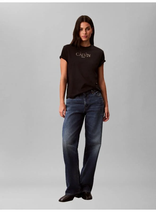Calvin Klein Jeans  Metallic Logo Crew Neck T-Shirt for Women | Best Price UAE
