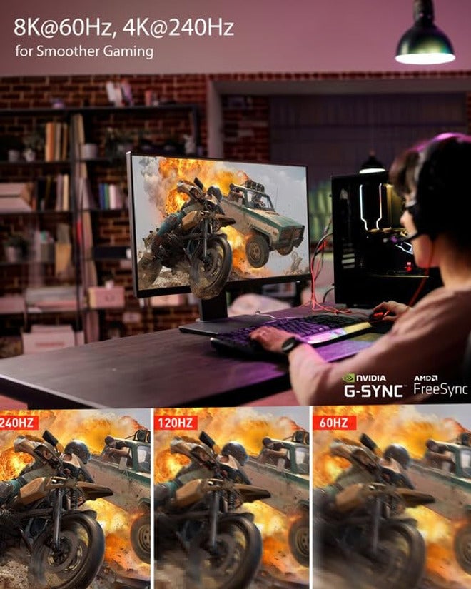 كابل Stouchi DisplayPort 1.4، كابل DP بسرعة 8K وطول 2 متر بسرعة نقل 32.4 جيجابت/ثانية، يدعم دقة 8K@60Hz وHBR3 و4K@60Hz/144Hz/120Hz و5K@60Hz و1080P@240Hz، كما يدعم تقنيات FreeSync وG-Sync وHDR10 لمنافذ - Image 5
