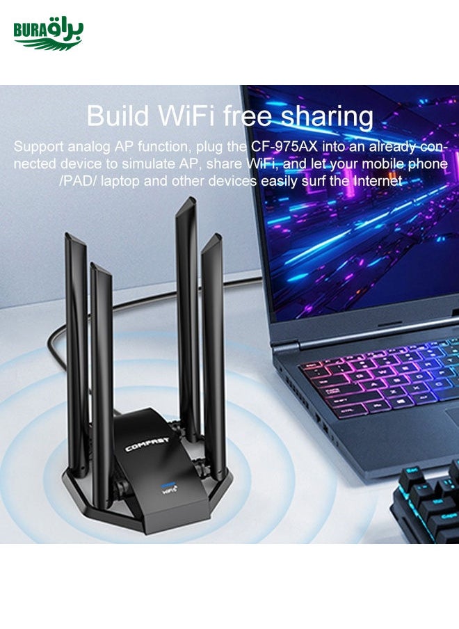 BURAQ - COMFAST CF-975AX 5400Mbps USB3.0 WiFi6 Dual Frequency Free Drive Network Card - Image 1