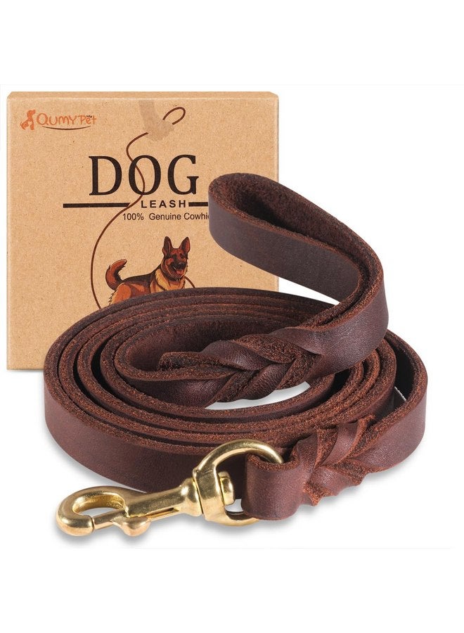 QUMY Leather Dog Leash 4ft, Heavy Duty Dog Training Leash for Large, Medium and Small Dogs, Soft and Strong Genuine Leather Braided Handmade Long Lead Leash for Dog Training, Brown - Image 1