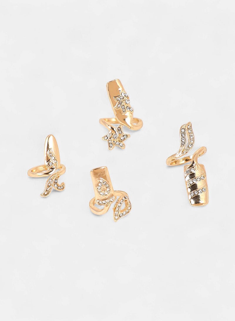 SOHI Women The Botanic Nail Ring Set | California  Colour | Set Of 4 | One-Size | Artificial Stone Alloy Material | Adjustable Closure | Ring For Casual & Evening Wear - Image 4