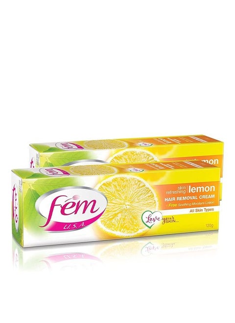 FEM USA Hair Removal Cream with Refreshing Lemon | For Skin Refreshing - 120g With pH Balancing Skin Care Lotion