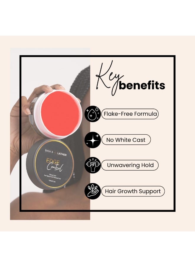 BASK & LATHER Strong Hold Edge Control Gel with Castor Oil, Non-Greasy, Non-Flaking, No White Cast, Long Lasting, Supports Hair Growth, Natural Formula, For All Hair Types, 5.3 Fl Oz - Image 4
