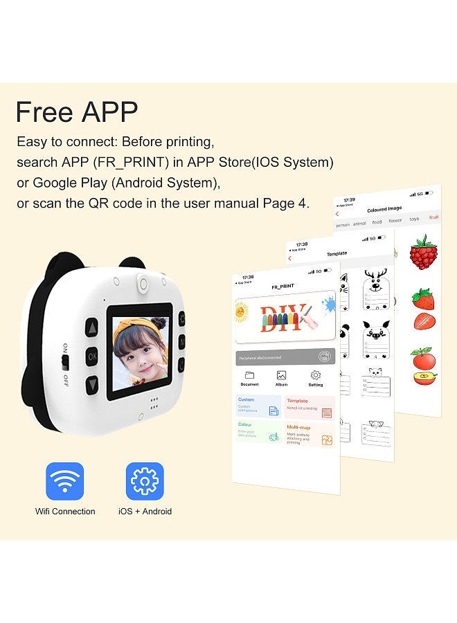 Portable Children Instant Thermal Print Camera 2.4 Inch Screen 1080P Digital Camera Photo Selfie 1080P FHD Video Thermal Inkless Printing 3 Rolls White Print Paper Learning Toy  - Image 3