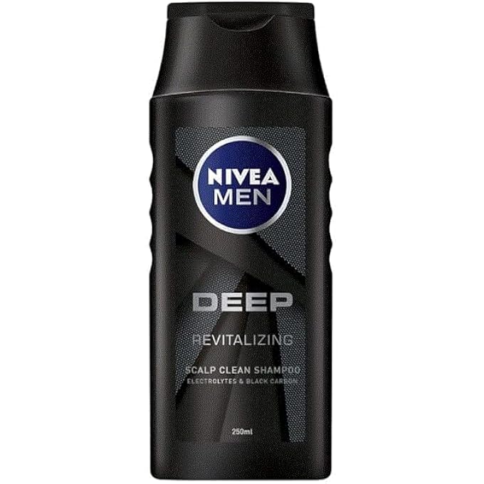 NIVEA MEN Deep Revitalizing Shampoo for Men 250 ml â€“ Deepâ€‘Clean Hair & Scalp Daily Shampoo with Charcoalâ€‘Infused Formula for Refreshing Clean, Lightweight Feel and Sleek Texture, Everyday Use