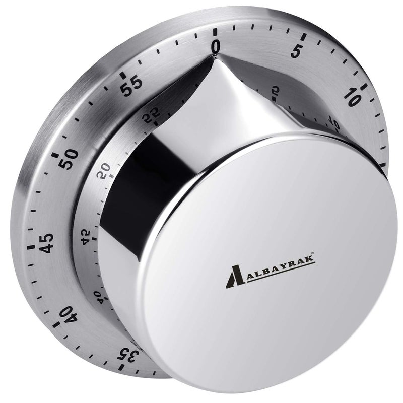 Albayrak Albayrak Kitchen Timer Chef Cooking Timer Clock with Loud Alarm No Batteries Required 100 Mechanical  Magnetic Backing Exquisite Stainless Steel Body  Countdown Reminder  Silver 1Pack 