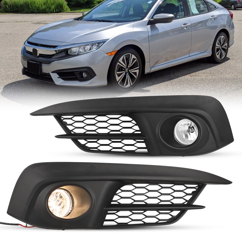 AUTOFREE Fog Lights for Honda Civic 2016 2017 2018 with H8 12V35W Bulbs Fog Lamps Assembly Replacement Included Wiring Harness Kit Switch 1 Pair Clear Glass Lens