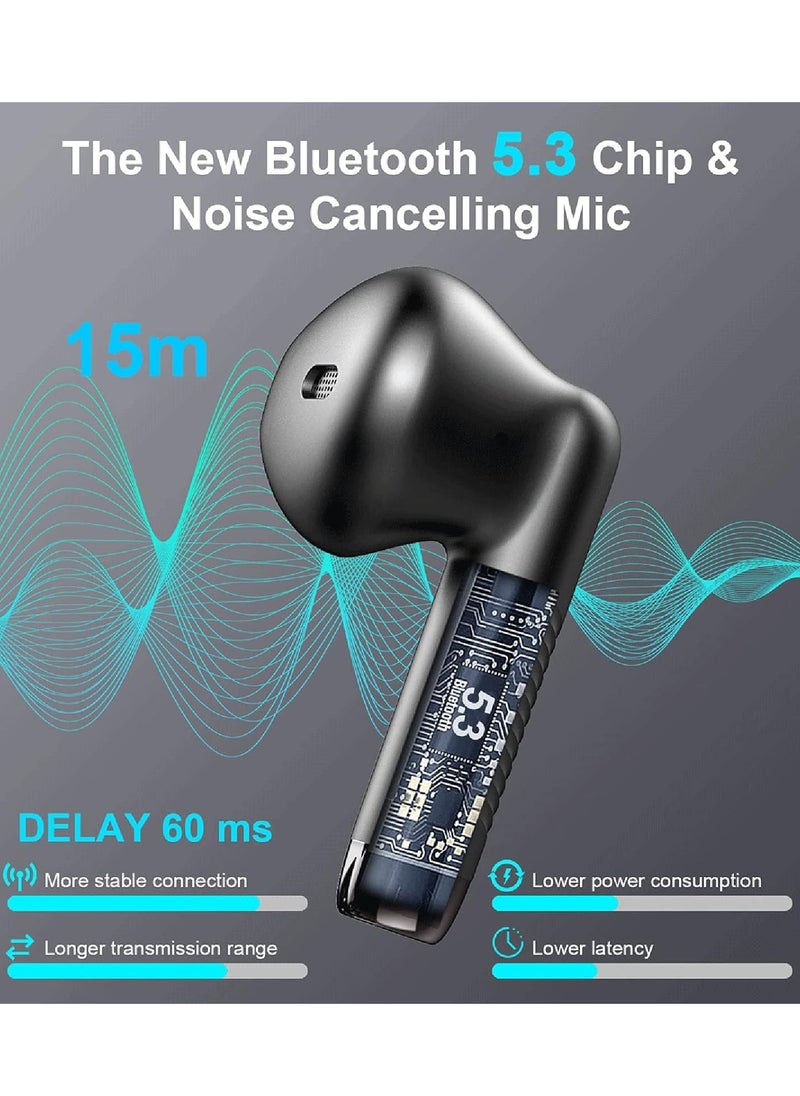 Generic - Bluetooth 5.3 Earbuds Stereo Bass Bluetooth Headphones in Ear Noise Cancelling Mic Earphones IP7 Waterproof Sports 32H Playtime USB C Mini Charging Case Ear Buds Black - Image 1