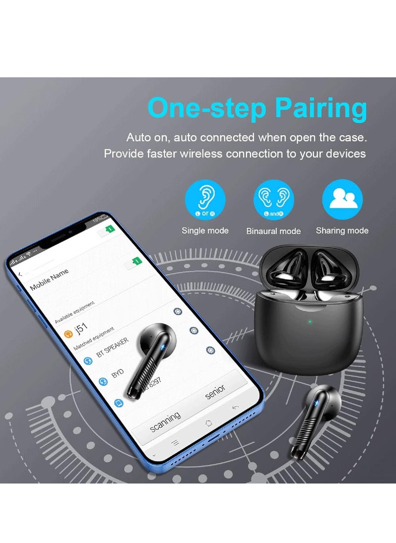 Generic - Bluetooth 5.3 Earbuds Stereo Bass Bluetooth Headphones in Ear Noise Cancelling Mic Earphones IP7 Waterproof Sports 32H Playtime USB C Mini Charging Case Ear Buds Black - Image 1