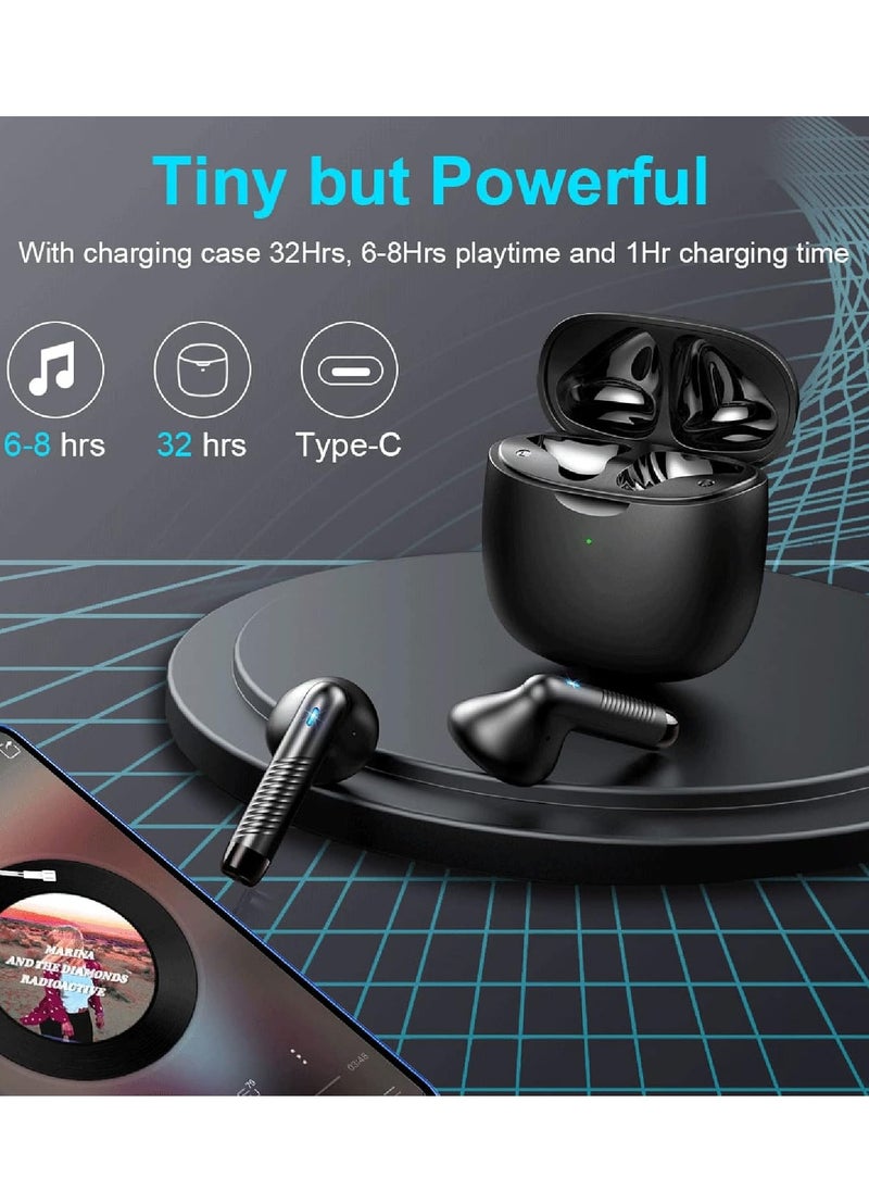 Generic - Bluetooth 5.3 Earbuds Stereo Bass Bluetooth Headphones in Ear Noise Cancelling Mic Earphones IP7 Waterproof Sports 32H Playtime USB C Mini Charging Case Ear Buds Black - Image 1