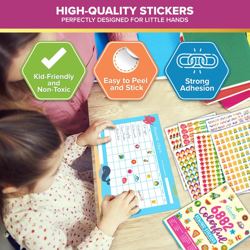 Decorably 6,882 Assorted Small Reward Stickers for Kids - 60 Sheets Sticker Chart Stickers, Classroom Activities, Positive Reinforcement, Arts & Crafts, Scrapbooking, Gift - Image 5