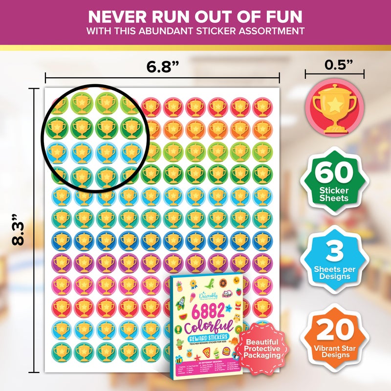 Decorably 6,882 Assorted Small Reward Stickers for Kids - 60 Sheets Sticker Chart Stickers, Classroom Activities, Positive Reinforcement, Arts & Crafts, Scrapbooking, Gift - Image 2