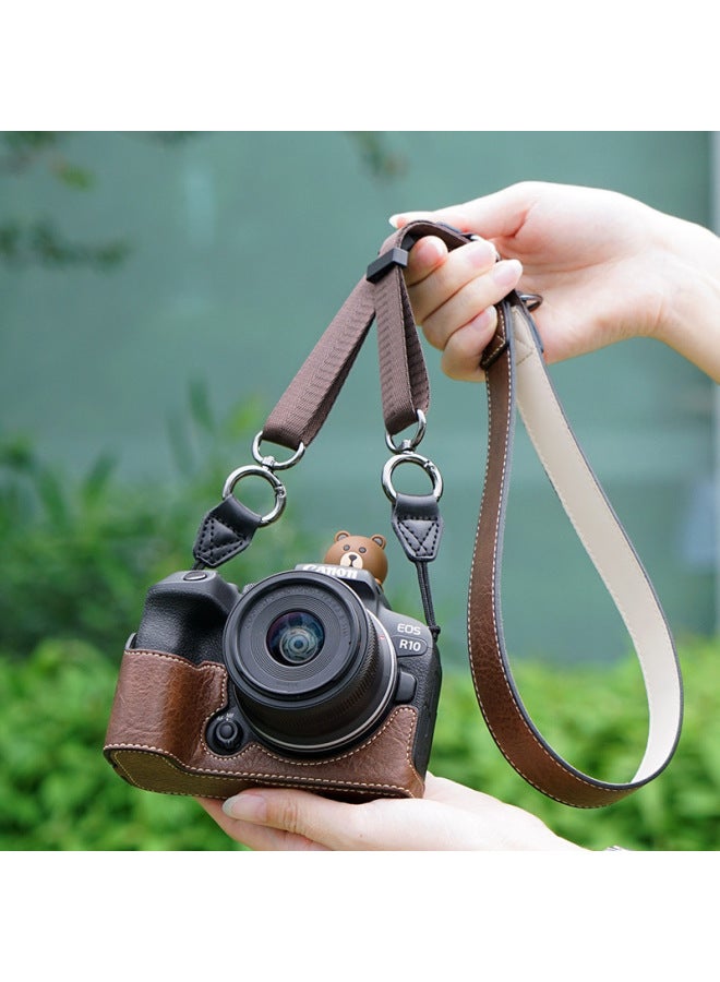 Suitable For Canon R10 Camera Bag R50 Camera Protective Case R100 Protective Case Retro Leather Case Micro Single Crosbody Bag-Color:D: R50/r100 Li Grain (coffee Color) Single Base + V303 Shoulder Strap + Small Bag, Free Screen Tempered Film - Image 4
