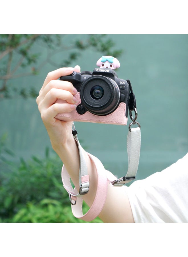 Suitable For Canon R10 Camera Bag R50 Camera Protective Case R100 Protective Case Retro Leather Case Micro Single Crosbody Bag-Color:D: R50/r100 Li Grain (coffee Color) Single Base + V303 Shoulder Strap + Small Bag, Free Screen Tempered Film - Image 5