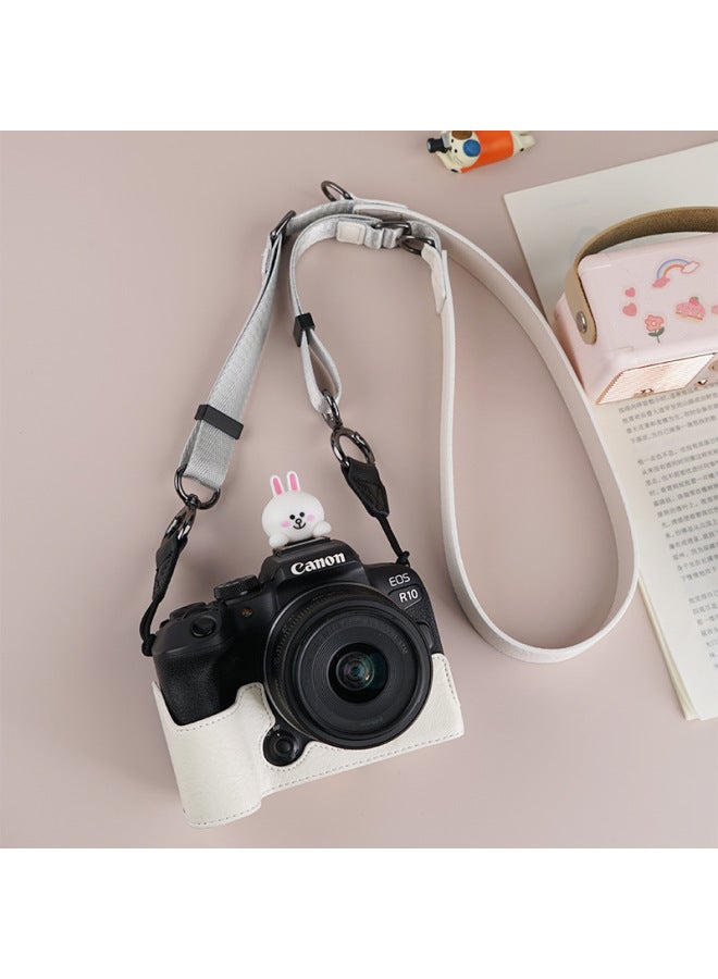 Suitable For Canon R10 Camera Bag R50 Camera Protective Case R100 Protective Case Retro Leather Case Micro Single Crosbody Bag-Color:D: R50/r100 Li Grain (coffee Color) Single Base + V303 Shoulder Strap + Small Bag, Free Screen Tempered Film - Image 2