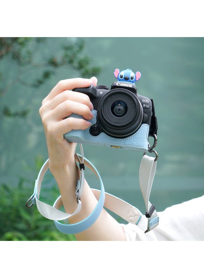 Suitable For Canon R10 Camera Bag R50 Camera Protective Case R100 Protective Case Retro Leather Case Micro Single Crosbody Bag-Color:D: R50/r100 Li Grain (coffee Color) Single Base + V303 Shoulder Strap + Small Bag, Free Screen Tempered Film - Image 3