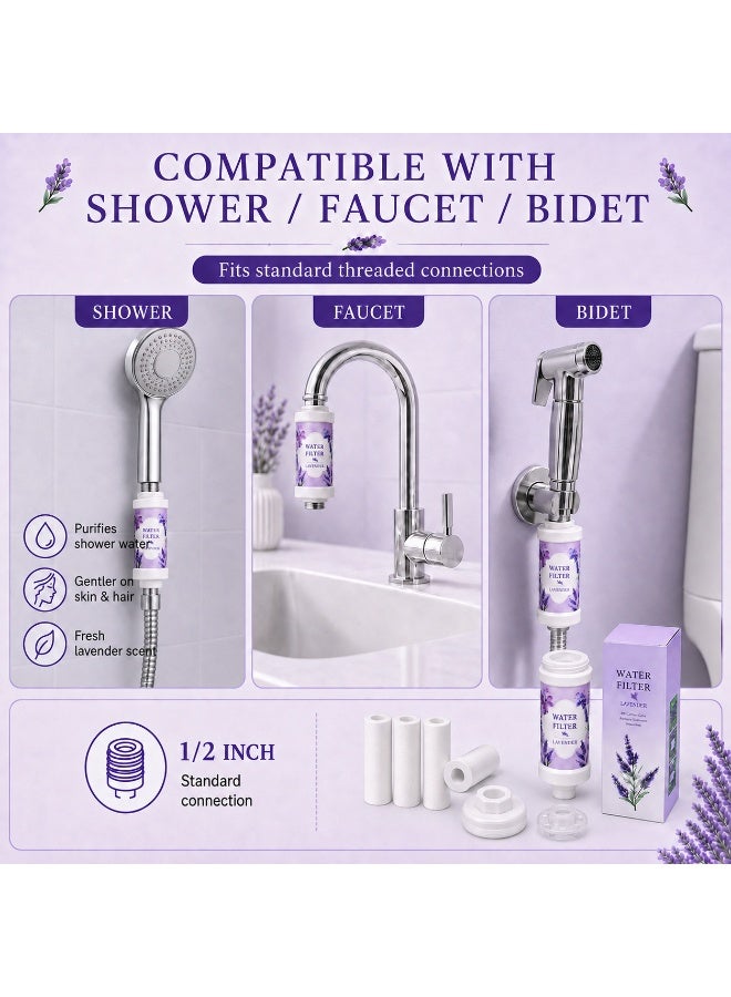 FEELSO Shower Filter for Hair Loss with 4 Replaceable PP Cotton Cartridge Lavender - Image 2