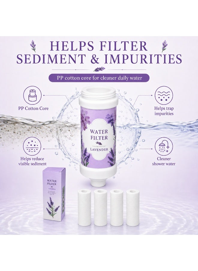 FEELSO Shower Filter for Hair Loss with 4 Replaceable PP Cotton Cartridge Lavender - Image 3