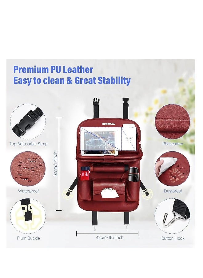 Generic Car Back Seat Organizer (2 Pack) - PU Leather with Foldable Table Tray, Baby Toy Storage, Touch Screen Tablet Holder, and Dining Table Holder (Red)  - Image 3
