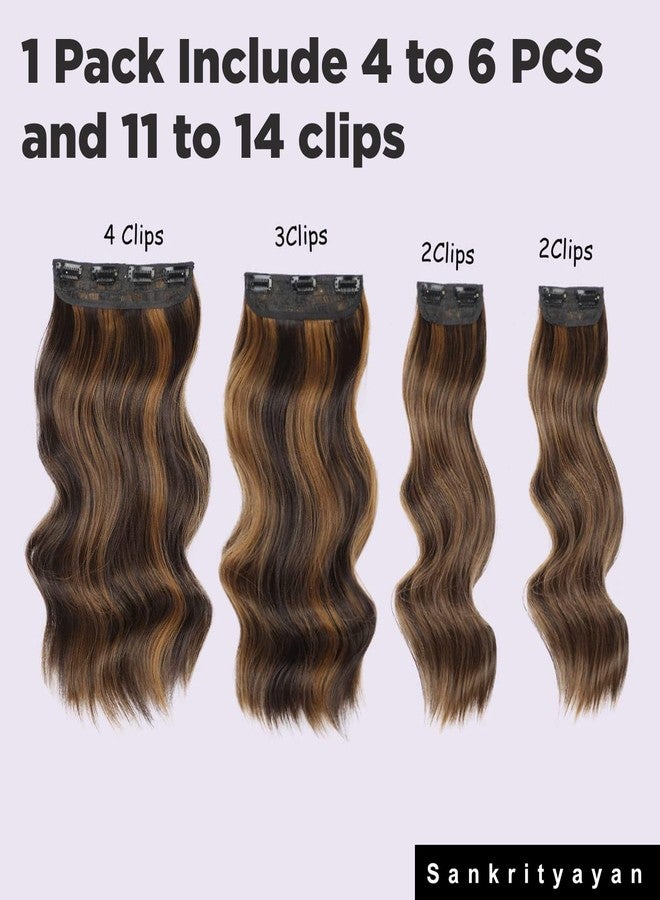Sankrityayan Women Full Head Hair Extension Wig 20 To 22 Inch Curly Wavy Highlight Hair Pieces with 14 BB Clip Cheap Not Tangled Hair Extension for Party and other Function (Brown 01) - Image 3