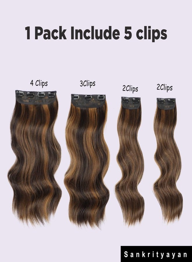 Sankrityayan Women Full Head Hair Extension Wig 20 To 22 Inch Curly Wavy Highlight Hair Pieces with 14 BB Clip Cheap Not Tangled Hair Extension for Party and other Function (Brown 01) - Image 5