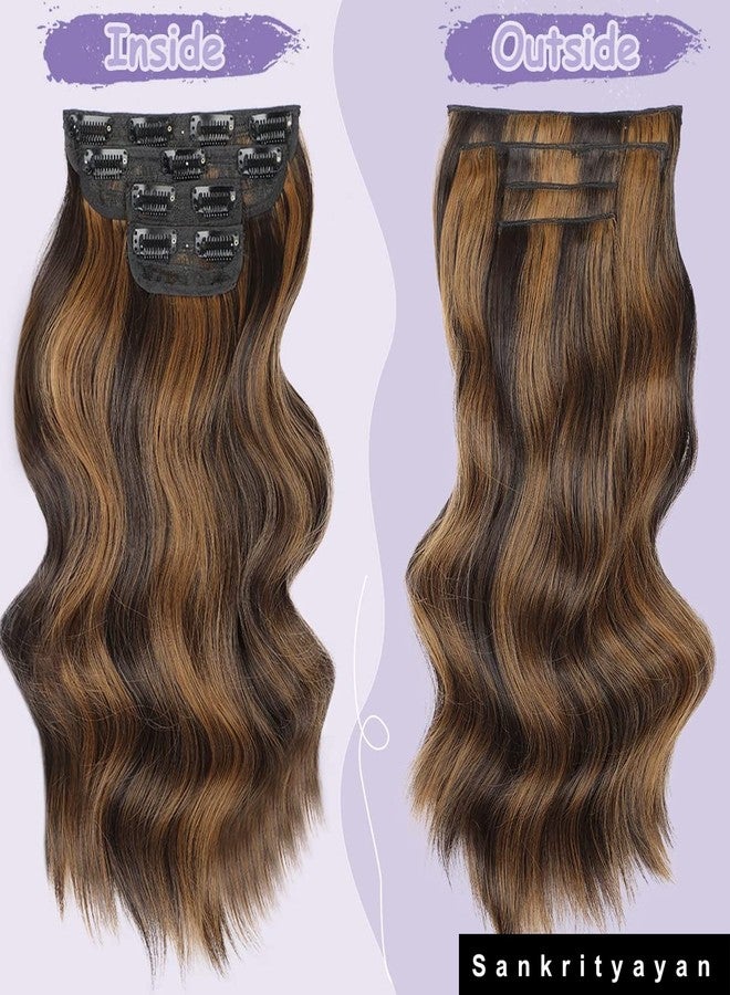 Sankrityayan Women Full Head Hair Extension Wig 20 To 22 Inch Curly Wavy Highlight Hair Pieces with 14 BB Clip Cheap Not Tangled Hair Extension for Party and other Function (Brown 01) - Image 4