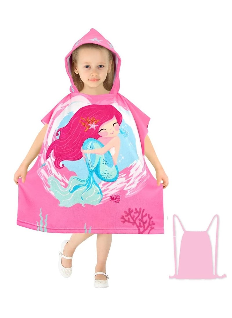 Cutie Cute Kids Hooded Beach Bath Towel Poncho for Age 4-10 Years  Swim Pool Coverup Poncho Cape Multi-use for Bath Shower Pool Swim with Drawstring Bag 