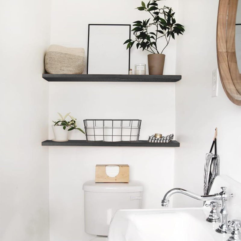 WHOEDEC Floating Shelves Set of 2, Wall Mounted Rustic Wood Shelf for Wall Decor, Wall Shelves for Bathroom Storage, Bedroom Living Room Kitchen, Hanging Shelf Set 23", Black - Image 2