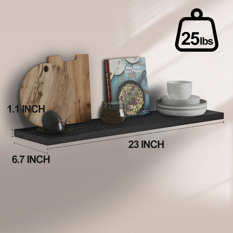 WHOEDEC Floating Shelves Set of 2, Wall Mounted Rustic Wood Shelf for Wall Decor, Wall Shelves for Bathroom Storage, Bedroom Living Room Kitchen, Hanging Shelf Set 23", Black - Image 3