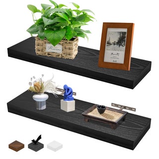 WHOEDEC Floating Shelves Set of 2, Wall Mounted Rustic Wood Shelf for Wall Decor, Wall Shelves for Bathroom Storage, Bedroom Living Room Kitchen, Hanging Shelf Set 23", Black