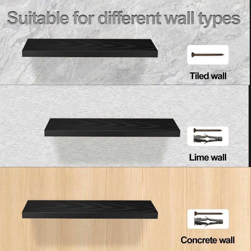 WHOEDEC Floating Shelves Set of 2, Wall Mounted Rustic Wood Shelf for Wall Decor, Wall Shelves for Bathroom Storage, Bedroom Living Room Kitchen, Hanging Shelf Set 23", Black - Image 5
