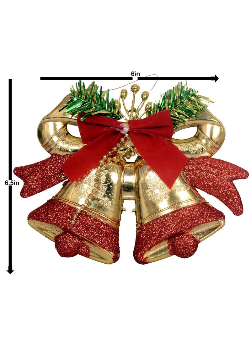 RASHRI ; One For All Rashri One for all Christmas Decoration Ornamental Bells with Bow Christmas Door Hanging Decorations Christmas Decoration Hanging Bell for Christmas Tree Ornaments Golden  - Image 3