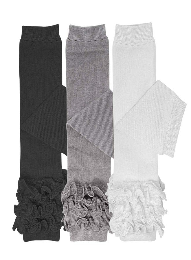 Bowbear 3 Pair Cheerful Ruffles Baby Leg Warmers, Black, White, Gray - Image 1