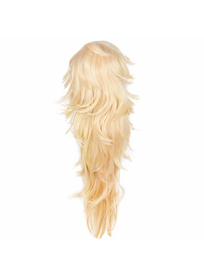 ANOGOL Wig Cap+ Long Blonde Wig Golden Orange Wig with Bangs for Men Women Anime Cosplay Party Wig Blonde Wig Long Blonde Wavy Wig Cosplay Costume Halloween Party Outfit - Image 4