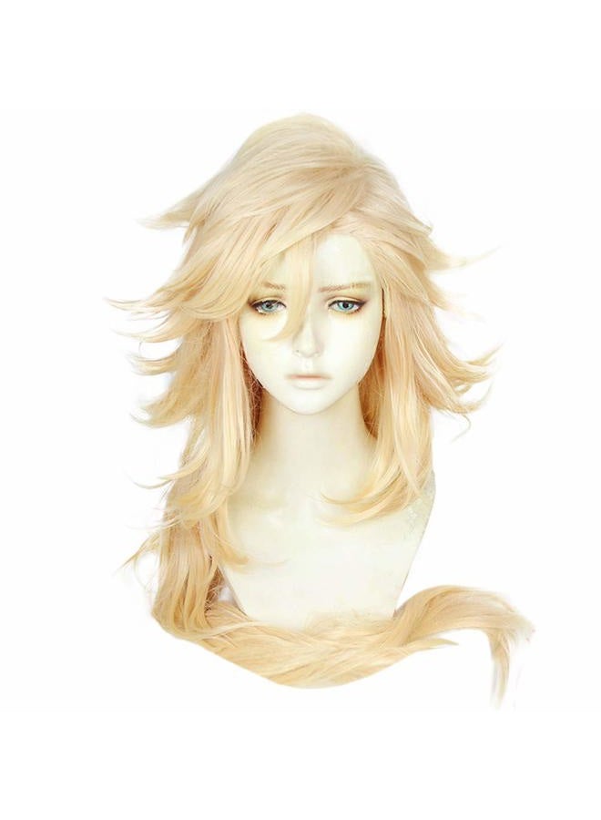 ANOGOL Wig Cap+ Long Blonde Wig Golden Orange Wig with Bangs for Men Women Anime Cosplay Party Wig Blonde Wig Long Blonde Wavy Wig Cosplay Costume Halloween Party Outfit - Image 3