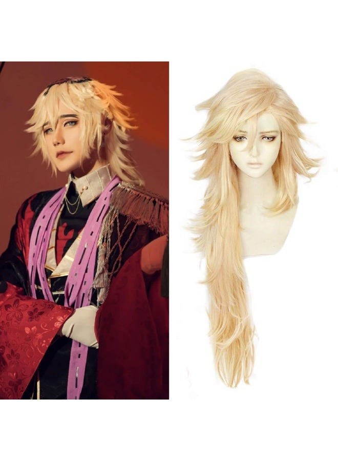 ANOGOL Wig Cap+ Long Blonde Wig Golden Orange Wig with Bangs for Men Women Anime Cosplay Party Wig Blonde Wig Long Blonde Wavy Wig Cosplay Costume Halloween Party Outfit - Image 1