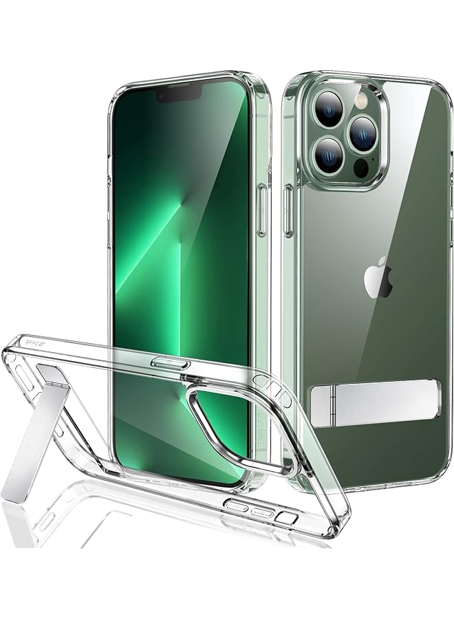 جي تيك جراب حامل لهاتف Iphone 13 Pro Max مقاس 6.7 بوصة يدعم الشحن اللاسلكي، جراب هاتف نحيف مقاوم للصدمات مع حامل معدني ثلاثي الاتجاهات شفاف - Image 1