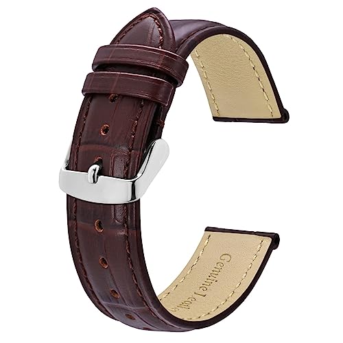 BISONSTRAP Watch Bands 20mm, Alligator Embossed Leather Watch Straps, Coffee Brown with Silver Buckle - Image 1