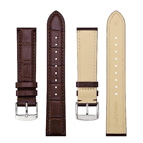 BISONSTRAP Watch Bands 20mm, Alligator Embossed Leather Watch Straps, Coffee Brown with Silver Buckle - Image 3